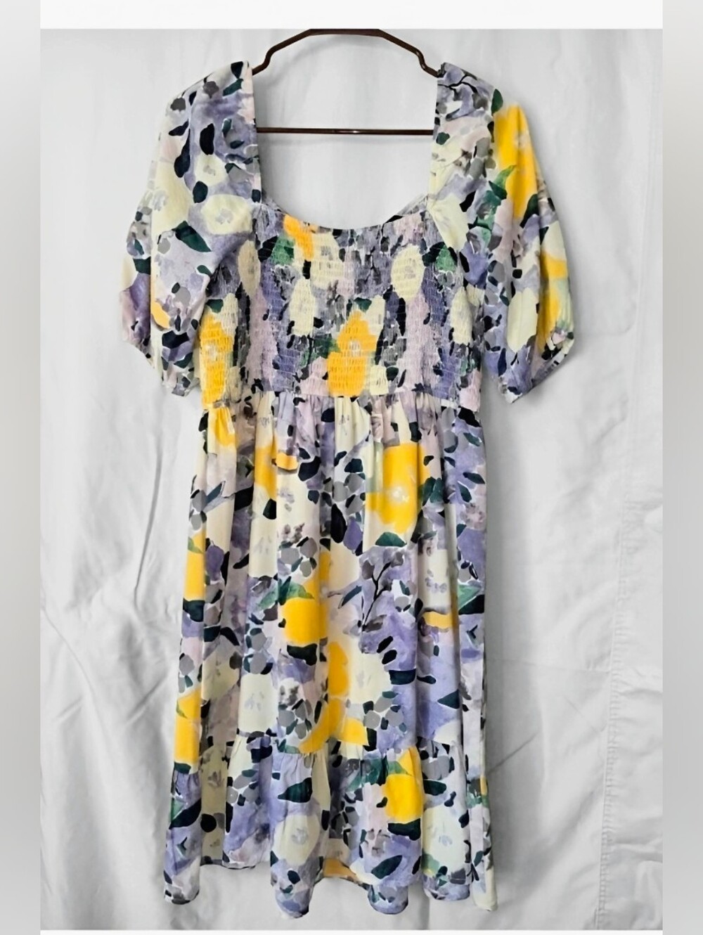 Oddi Vibrant Yellow & Purple Floral Cottagecore Mini Dress
